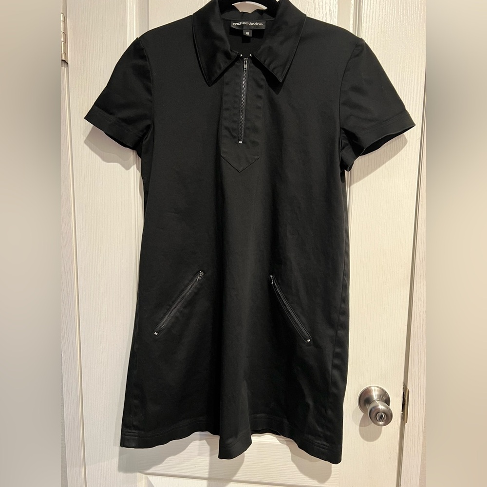 Andrea Jovine Black Buttoned Polo Collar Sheath Dress